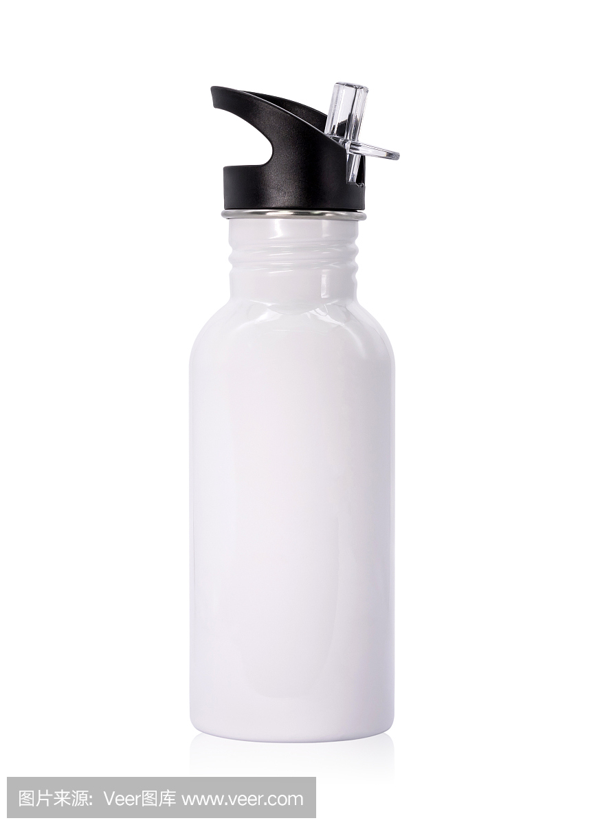 金属瓶和塑料管隔离在白色背景。保温用空水瓶模板。剪辑路径对象